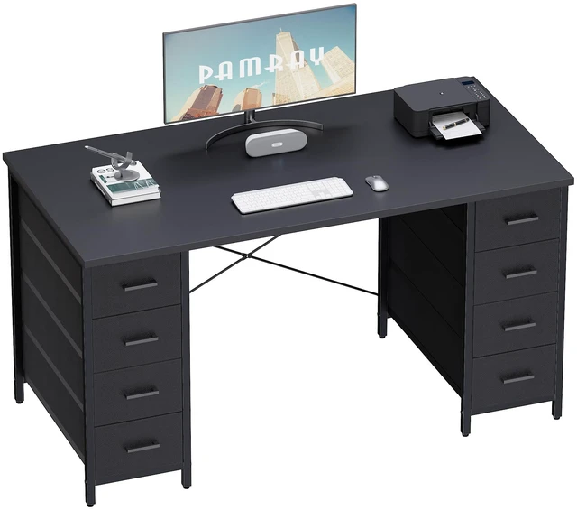 Main image of 47 Inch Computer Desk with 8 Fabric Drawers for Home Office Work | Ample Storage, Space-Saving, Suitable for Home Office Bedrooms Dorm Living Rooms for Study, Writing, Work
