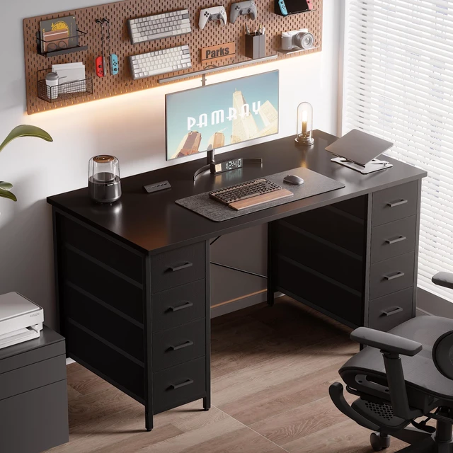 Alt view image 2 of 5 - 47 Inch Computer Desk with 8 Fabric Drawers for Home Office Work | Ample Storage, Space-Saving, Suitable for Home Office Bedrooms Dorm Living Rooms for Study, Writing, Work