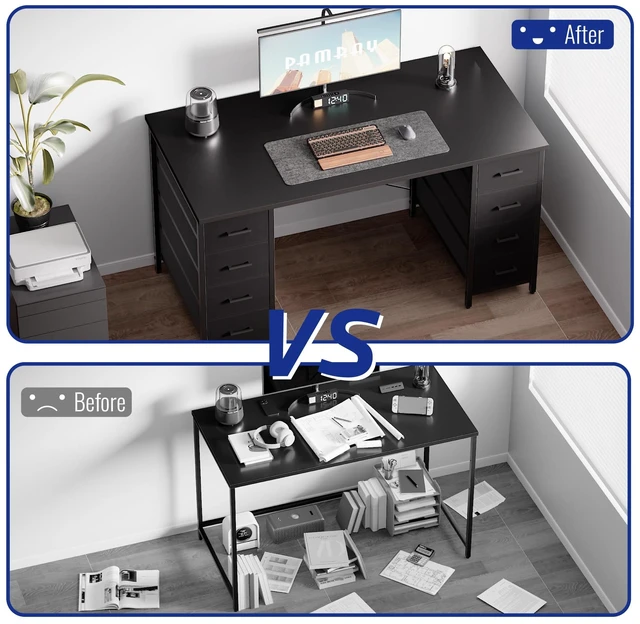 Alt view image 4 of 5 - 47 Inch Computer Desk with 8 Fabric Drawers for Home Office Work | Ample Storage, Space-Saving, Suitable for Home Office Bedrooms Dorm Living Rooms for Study, Writing, Work