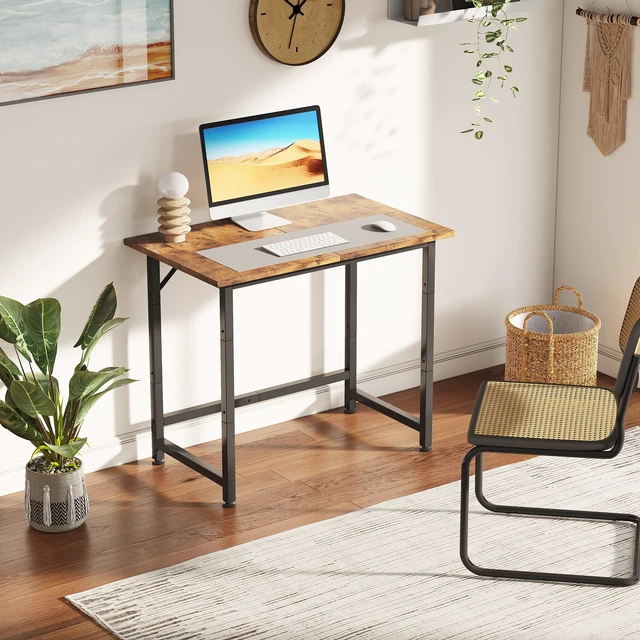 Alt view image 4 of 6 - Small Desk, 24 Inch Small Computer Desk for Spaces, Compact Tiny Mini Simple Desk Table for Bedroom Home Office Writing Work Study Kids Student Teacher, Bonus Mousepad, Rustic Brown