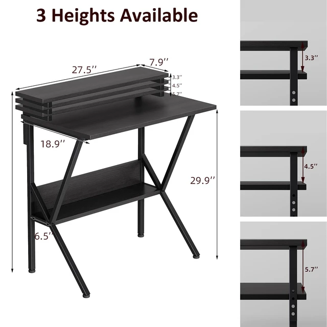 Alt view image 3 of 7 - Small Desk, 27.5 Inch Small Computer Desk for Small Spaces, Computer Desk with Adjustable Monitor Stand, Compact Desk with Storage, Tiny Desk Study Desk for Bedroom Home Office, Black