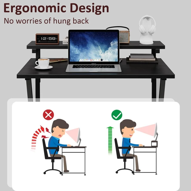 Alt view image 6 of 7 - Small Desk, 27.5 Inch Small Computer Desk for Small Spaces, Computer Desk with Adjustable Monitor Stand, Compact Desk with Storage, Tiny Desk Study Desk for Bedroom Home Office, Black