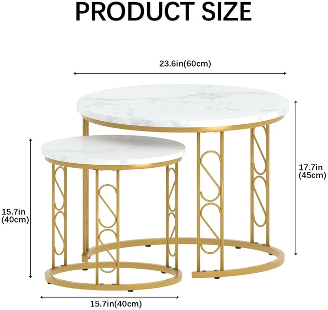 Alt view image 2 of 7 - Coffee Table Faux Marble Nesting Table for Small Place 2 Sets Modern Furniture Living Room Sets End Side Table Night Stand for Bed Room Dining Room (White & Gold)