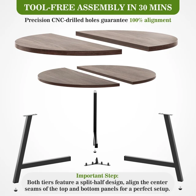 Alt view image 5 of 7 - 29.5" Round Wood Coffee Table with 2-Tier Storage, 1" Thick Top | Wood Circle Center Table with 150 Lbs Load, Water-Resistant, 3D Wood Grain, Anti-Wobble Frame, Easy Assembly, Black Walnut