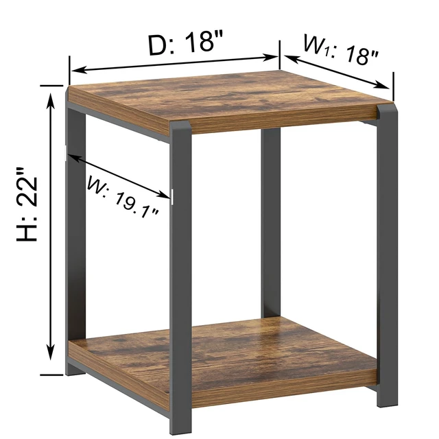 Alt view image 3 of 7 - End Table with Storage Shelf, Modern Side Table for Living Room, Wood and Metal Bedside Table Nightstand, Rustic Brown