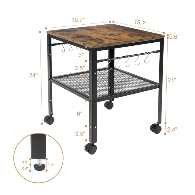 Alt view image 2 of 7 - Rustic End Table, 2-Tier Side Table with Adjustable Height Shelf, 19.7" x 19.7" x 24", 143 lb Weight Capacity, Great for Mini Fridge Stand, Printer Stand, Aquarium Stand, Nightstand, Coffee Table