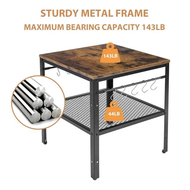 Alt view image 4 of 7 - Rustic End Table, 2-Tier Side Table with Adjustable Height Shelf, 19.7" x 19.7" x 24", 143 lb Weight Capacity, Great for Mini Fridge Stand, Printer Stand, Aquarium Stand, Nightstand, Coffee Table