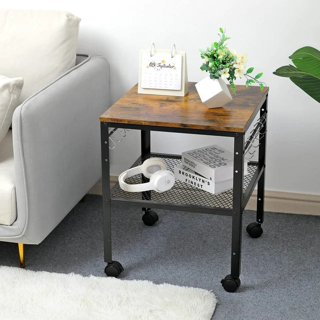 Alt view image 7 of 7 - Rustic End Table, 2-Tier Side Table with Adjustable Height Shelf, 19.7" x 19.7" x 24", 143 lb Weight Capacity, Great for Mini Fridge Stand, Printer Stand, Aquarium Stand, Nightstand, Coffee Table