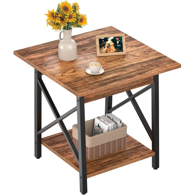 Main image of 24 Inch Square End Table, X-Frame with Large 2-Tier Storage | Sturdy Frame Fits Living Room, Bedroom, Home Office, Holds Printer, Mini Fridge, Scratchproof Top, Easy Assembly, Walnut