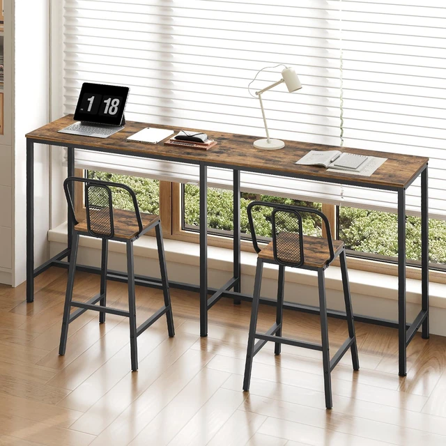 Alt view image 3 of 7 - 70.8" Long Bar Table, Counter Bar Height Table, High Top Table, Rectangular Hightop Bar Pub, for Kitchen, Living Room, Entryway, Rustic Brown and Black BT08BR