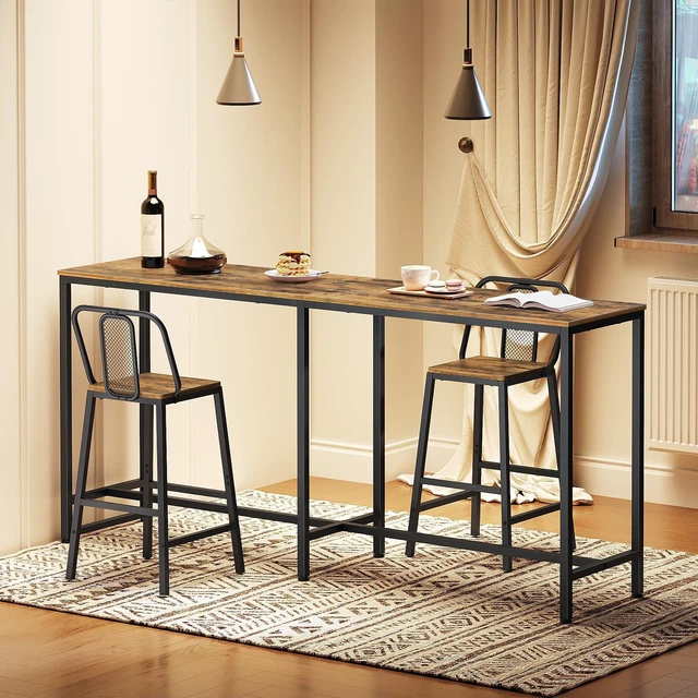 Alt view image 2 of 7 - 70.8" Long Bar Table, Counter Bar Height Table, High Top Table, Rectangular Hightop Bar Pub, for Kitchen, Living Room, Entryway, Rustic Brown and Black BT08BR