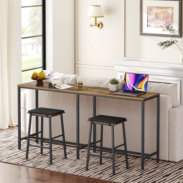 Alt view image 7 of 7 - 70.8" Long Bar Table, Counter Bar Height Table, High Top Table, Rectangular Hightop Bar Pub, for Kitchen, Living Room, Entryway, Rustic Brown and Black BT08BR