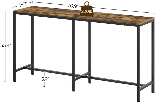 Alt view image 6 of 7 - 70.8" Long Bar Table, Counter Bar Height Table, High Top Table, Rectangular Hightop Bar Pub, for Kitchen, Living Room, Entryway, Rustic Brown and Black BT08BR