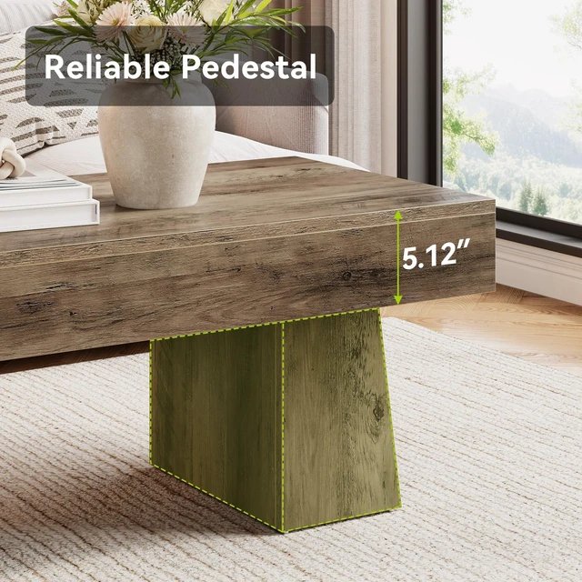 Alt view image 5 of 7 - Farmhouse Coffee Table, 47 Inches Wooden Rectangular Accent Center Tables with Thick Base, Modern Low Cocktail Tea Furniture for Living Room (Rustic Brown)