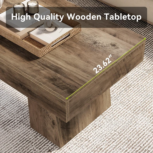 Alt view image 4 of 7 - Farmhouse Coffee Table, 47 Inches Wooden Rectangular Accent Center Tables with Thick Base, Modern Low Cocktail Tea Furniture for Living Room (Rustic Brown)