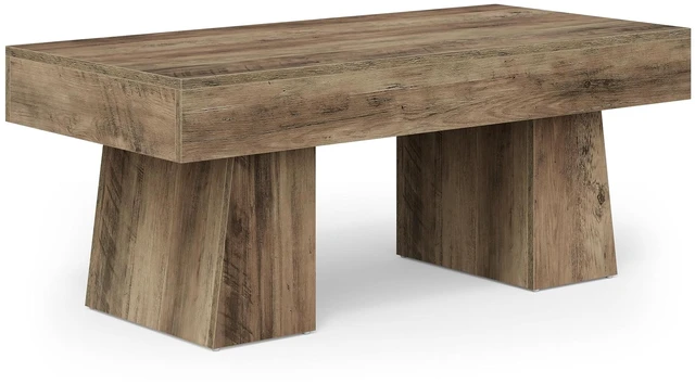 Alt view image 7 of 7 - Farmhouse Coffee Table, 47 Inches Wooden Rectangular Accent Center Tables with Thick Base, Modern Low Cocktail Tea Furniture for Living Room (Rustic Brown)