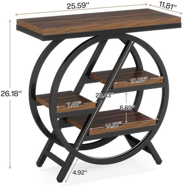 Alt view image 7 of 7 - End Table for Living Room, 3-Tier Narrow Side Table with Storage, Wood Sofa Side Table with Geometric Metal Frame, Industrial Nightstand and Bedside Table for Bedroom