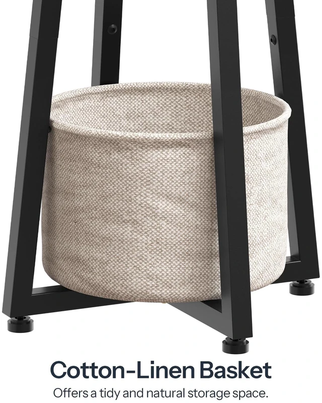 Alt view image 7 of 7 - Small Round Side Tables, 2-Tier Round Sofa End Tables | Set of 2, Compact Nightstands with Cotton Linen Storage Basket, for Small Space, Living Room, Bedroom, Dorm, Rustic Brown