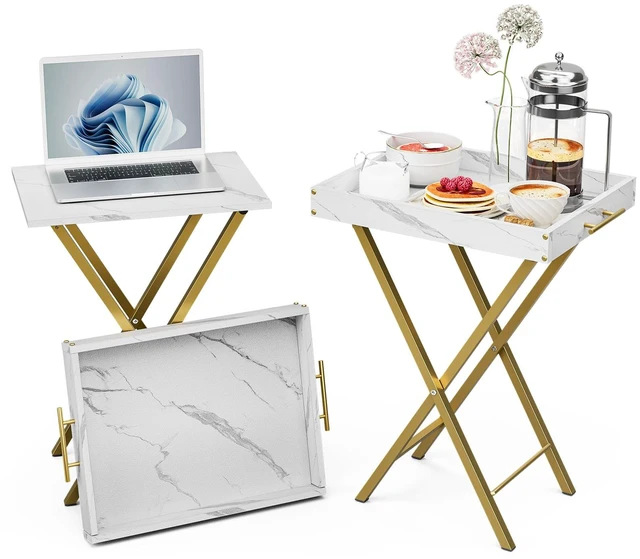 Main image of Folding TV Tray Tables, Set of 2 Side Table for Small Place, Snack Eating Tables at Couch, Folding Tables with Removable Serving Tray, Portable End Table Easy Assembly