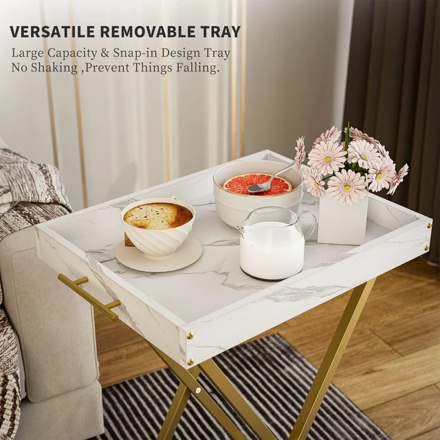 Alt view image 4 of 7 - Folding TV Tray Tables, Set of 2 Side Table for Small Place, Snack Eating Tables at Couch, Folding Tables with Removable Serving Tray, Portable End Table Easy Assembly