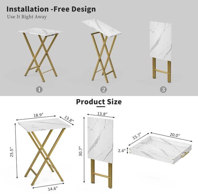 Alt view image 3 of 7 - Folding TV Tray Tables, Set of 2 Side Table for Small Place, Snack Eating Tables at Couch, Folding Tables with Removable Serving Tray, Portable End Table Easy Assembly