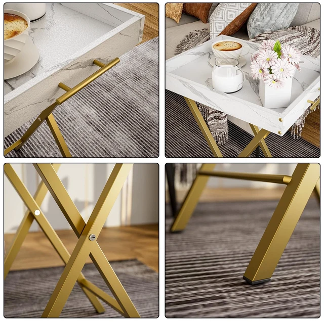 Alt view image 6 of 7 - Folding TV Tray Tables, Set of 2 Side Table for Small Place, Snack Eating Tables at Couch, Folding Tables with Removable Serving Tray, Portable End Table Easy Assembly