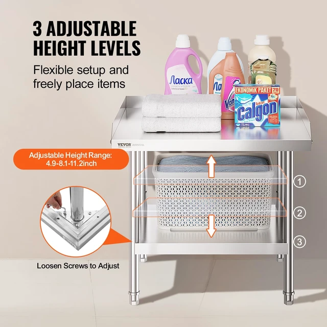 Alt view image 4 of 7 - Stainless Steel Equipment Grill Stand, 24 x 28 x 26 Inches Stainless Table, Grill Stand Table with Adjustable Storage Undershelf, Equipment Stand Grill Table for Hotel, Home, Restaurant Kitchen