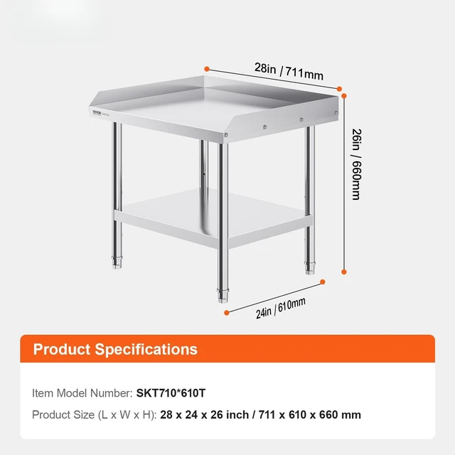 Alt view image 6 of 7 - Stainless Steel Equipment Grill Stand, 24 x 28 x 26 Inches Stainless Table, Grill Stand Table with Adjustable Storage Undershelf, Equipment Stand Grill Table for Hotel, Home, Restaurant Kitchen