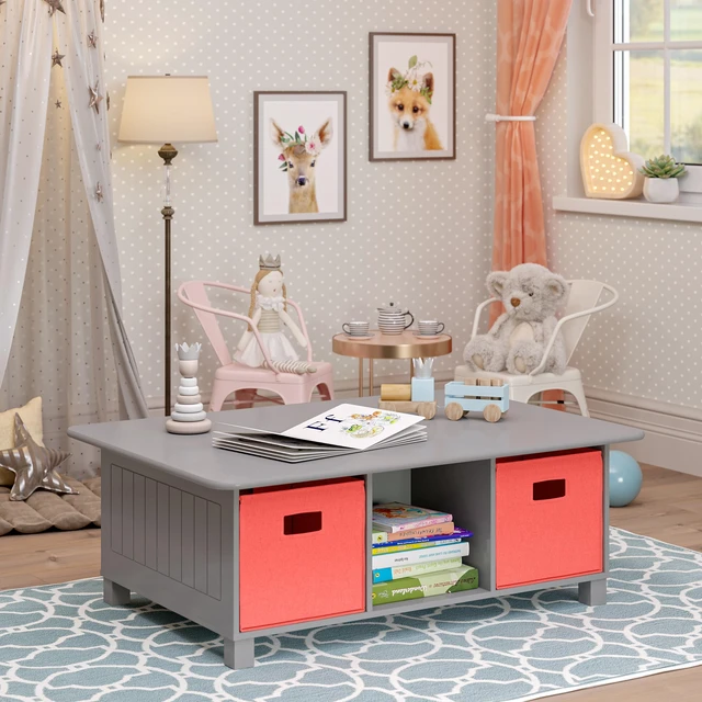 Alt view image 4 of 4 - Kids 6 Cubby Storage Gray Activity Table,Grey | Playroom Desk, Toddler Sensory Art Craft Table with 6 Toy Organization Shelves Below Tabletop, Ages 2-4