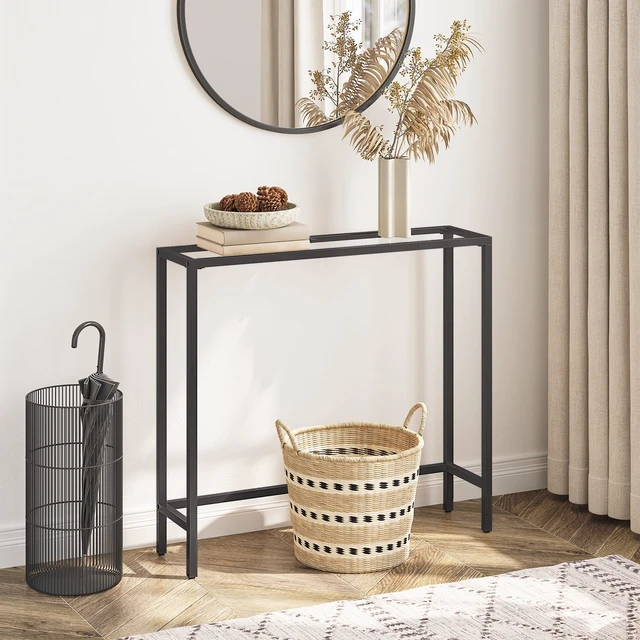 Alt view image 3 of 7 - 29.5" Narrow Console Table, Modern Sofa Table Behind Couch Table | Tempered Glass Entryway Table, Small Side Table for Entrance, Living Room, Foyer, Hallway, Bedroom, Black BK07XG01