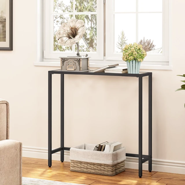 Alt view image 5 of 7 - 29.5" Narrow Console Table, Modern Sofa Table Behind Couch Table | Tempered Glass Entryway Table, Small Side Table for Entrance, Living Room, Foyer, Hallway, Bedroom, Black BK07XG01