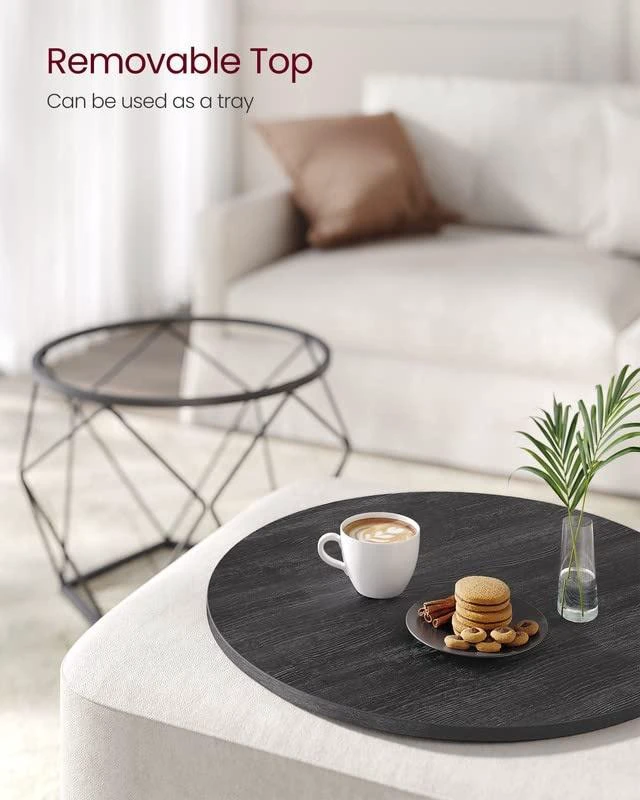 Alt view image 4 of 7 - Small Round Coffee Table Set of 2, with Steel Frame | Side End Table for Living Room, Bedroom, Office, 19.7 Dia. x 15.7 H Inches, Charcoal Gray and Ink Black, ULET040B22