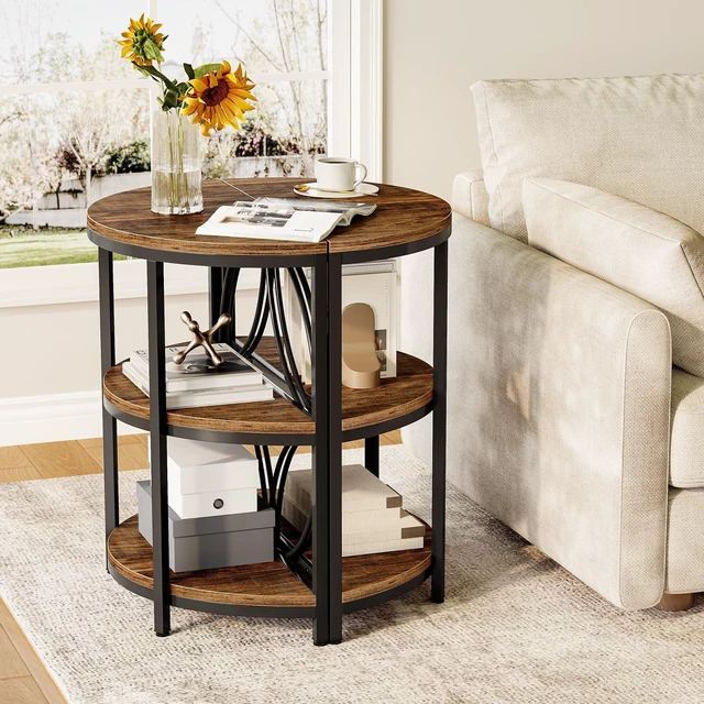 Alt view image 2 of 5 - Half Round End Table, 3-Tier Narrow Side Table with Metal Frame, Half Circle Table, Half Moon Small Coffee Accent Table Bedside Table for Living Room, Bedroom