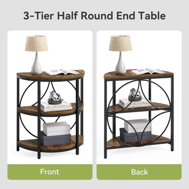Alt view image 3 of 5 - Half Round End Table, 3-Tier Narrow Side Table with Metal Frame, Half Circle Table, Half Moon Small Coffee Accent Table Bedside Table for Living Room, Bedroom