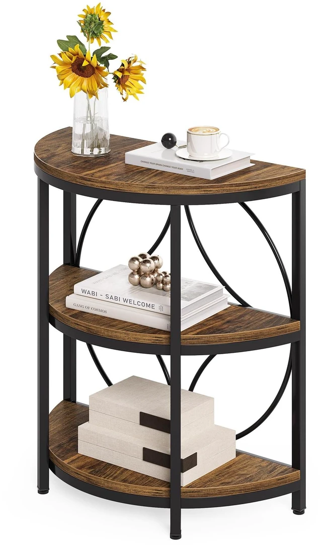 Alt view image 5 of 5 - Half Round End Table, 3-Tier Narrow Side Table with Metal Frame, Half Circle Table, Half Moon Small Coffee Accent Table Bedside Table for Living Room, Bedroom