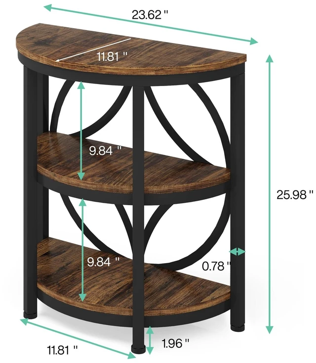 Alt view image 4 of 5 - Half Round End Table, 3-Tier Narrow Side Table with Metal Frame, Half Circle Table, Half Moon Small Coffee Accent Table Bedside Table for Living Room, Bedroom