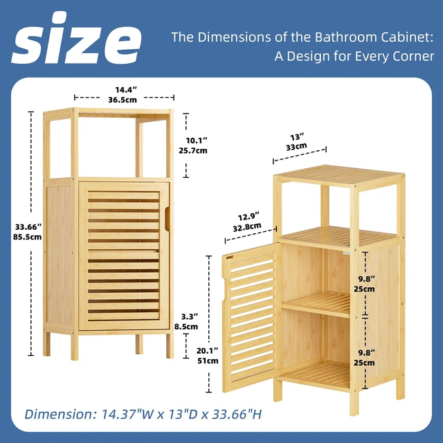 Alt view image 3 of 7 - Bathroom Cabinet Freestanding, Small Bamboo Floor Cabinet, 4 Tier Single Door Sofa Side Table Storage Organizer, Space Saving Kitchen Cupboard, Natural