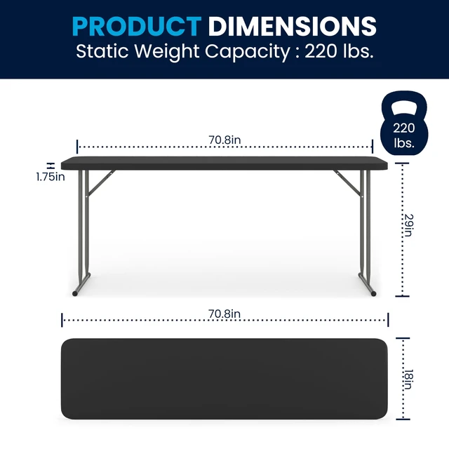 Alt view image 6 of 7 - 6 ft Plastic Folding Training Table, Black | Durable Construction, Commercial Use