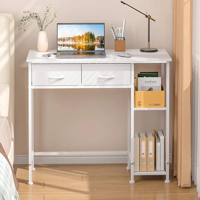Main image of White Computer Desk, 36 Inch Small Desk with Drawers, Home Office Desk with Storage Shelves for Bedroom, Living Room, Dorm, Vanity Desk for Small Spaces, White