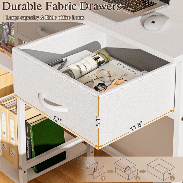Alt view image 7 of 7 - White Computer Desk, 36 Inch Small Desk with Drawers, Home Office Desk with Storage Shelves for Bedroom, Living Room, Dorm, Vanity Desk for Small Spaces, White