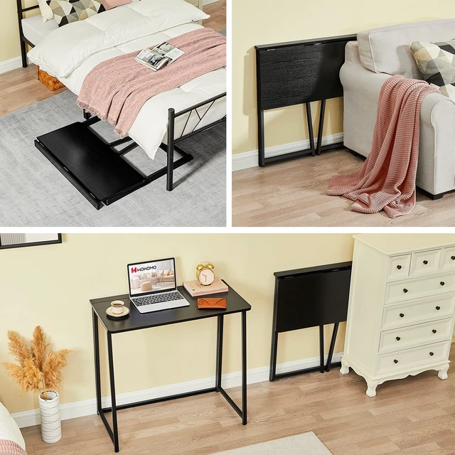 Alt view image 3 of 7 - Folding Desk, 31.5" Foldable Computer Table for Small Spaces, Black | Easy Assembly and Fold, Sturdy Home office desks for Study Bedroom Dorm Space Saving Writing Work Apartment