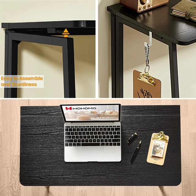 Alt view image 5 of 7 - Folding Desk, 31.5" Foldable Computer Table for Small Spaces, Black | Easy Assembly and Fold, Sturdy Home office desks for Study Bedroom Dorm Space Saving Writing Work Apartment