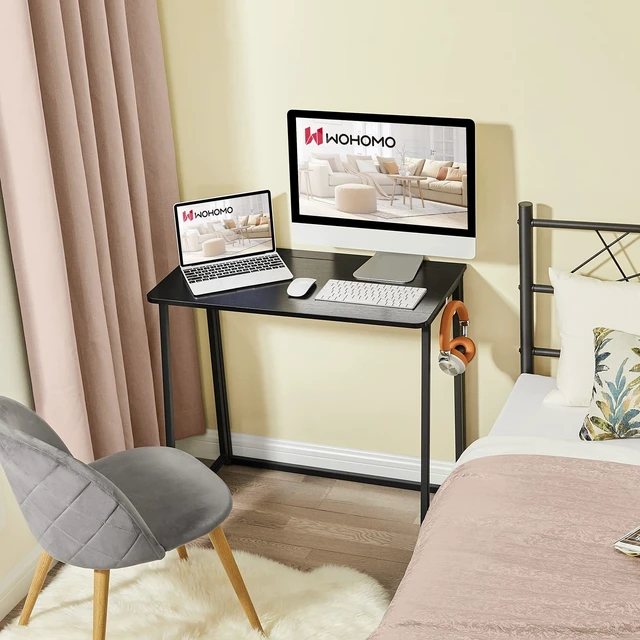 Alt view image 7 of 7 - Folding Desk, 31.5" Foldable Computer Table for Small Spaces, Black | Easy Assembly and Fold, Sturdy Home office desks for Study Bedroom Dorm Space Saving Writing Work Apartment