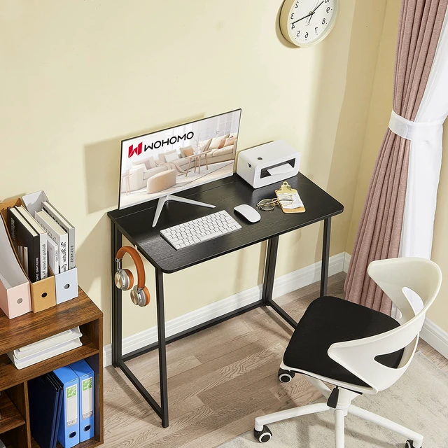 Alt view image 6 of 7 - Folding Desk, 31.5" Foldable Computer Table for Small Spaces, Black | Easy Assembly and Fold, Sturdy Home office desks for Study Bedroom Dorm Space Saving Writing Work Apartment