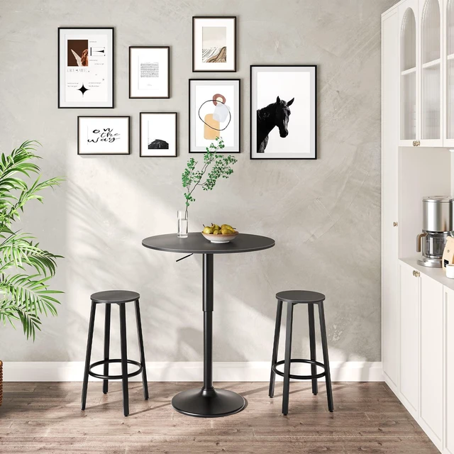 Alt view image 2 of 7 - Bar Table, Height-Adjustable Round Pub Table 27-35.4 Inches, Cocktail Table with Sturdy Base, Modern Style, Easy to Assemble, Suitable for Small Space, Black BK58BT01G1
