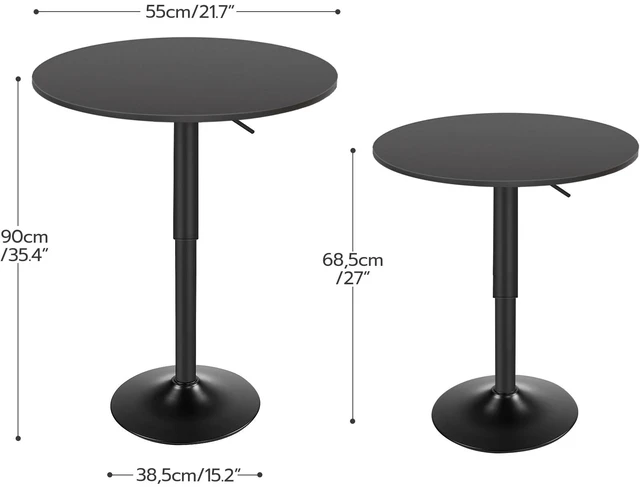 Alt view image 3 of 7 - Bar Table, Height-Adjustable Round Pub Table 27-35.4 Inches, Cocktail Table with Sturdy Base, Modern Style, Easy to Assemble, Suitable for Small Space, Black BK58BT01G1