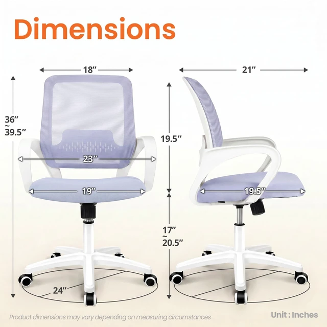 Alt view image 2 of 7 - Home Office Desk Chair Ergonomic Mesh with Lumbar Support, Purple | Comfortable Mesh Support, Adjustable Height, 360° Swivel and Smooth Casters Designed for Long Hours of Work or Study
