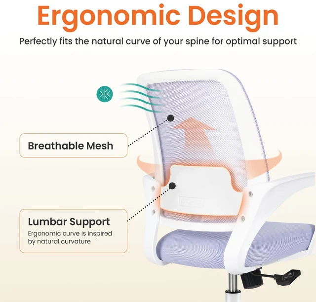 Alt view image 3 of 7 - Home Office Desk Chair Ergonomic Mesh with Lumbar Support, Purple | Comfortable Mesh Support, Adjustable Height, 360° Swivel and Smooth Casters Designed for Long Hours of Work or Study