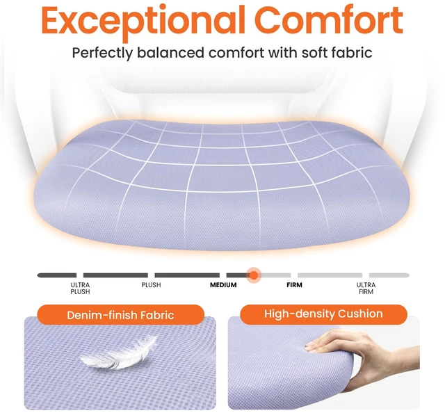 Alt view image 5 of 7 - Home Office Desk Chair Ergonomic Mesh with Lumbar Support, Purple | Comfortable Mesh Support, Adjustable Height, 360° Swivel and Smooth Casters Designed for Long Hours of Work or Study