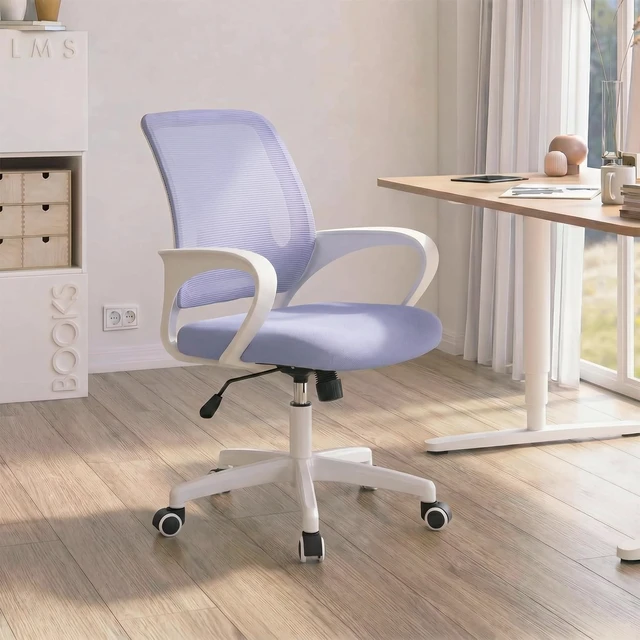 Alt view image 6 of 7 - Home Office Desk Chair Ergonomic Mesh with Lumbar Support, Purple | Comfortable Mesh Support, Adjustable Height, 360° Swivel and Smooth Casters Designed for Long Hours of Work or Study
